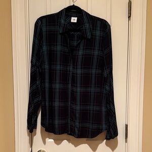 CAbi Black and Green Plaid Casual Shirt